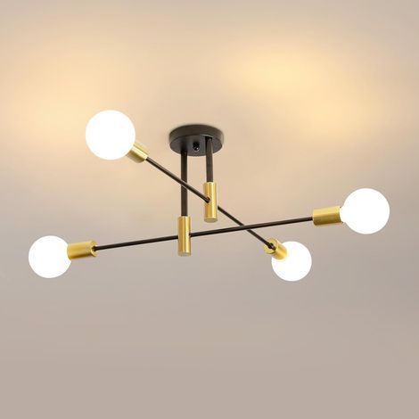 Plafonnier semi-encastré noir et or, luminaire en métal de style industriel rétro médiéval, convenant aux chambres, salons et salles à manger. (1/5)