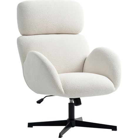 Chaise de bureau revêtue de tissu aspect velours, chaise rembourrée avec piètement en acier, chaise de bureau réglable en hauteur, blanc crème (1/4)
