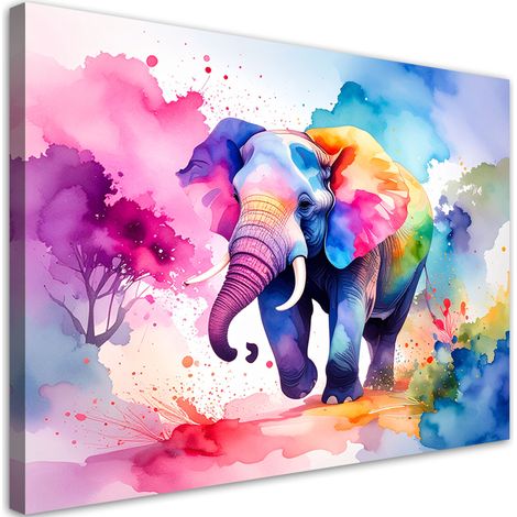 Wandbild für das Kinderzimmer Bunter Elefant Safari Aquarell 90x60 cm (1/5)