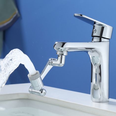 1 Robinet universel neuf avec système anti-éclaboussures et orientable à 1080° pour la salle de bain, le brossage des dents et les bras robotisés à extension rotative - Double sortie d'eau en silicone (1/5)