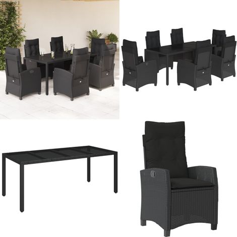 7-tlg. Garten-Essgruppe mit Kissen Schwarz Poly Rattan - Gartentisch - Gartenstuhl (1/5)