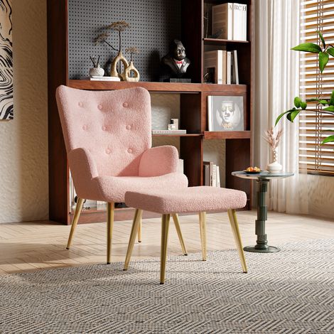 Poltrona relax, sedia a dondolo in peluche - con poggiapiedi morbido, poltrona TV, design elegante e lussuoso - Rosa (1/5)