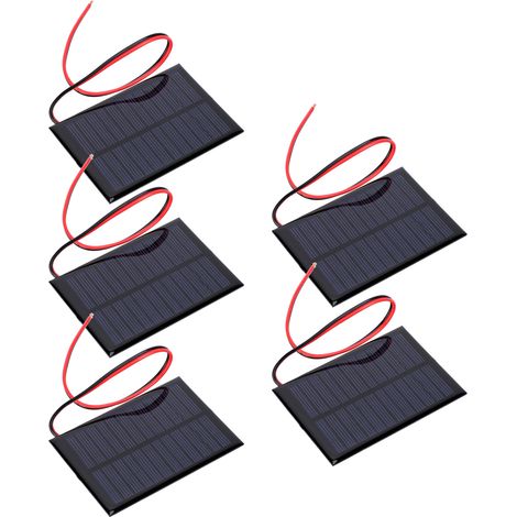 Packung mit 5 Mini-Solarmodulen (6 V, 0,6 W) mit Epoxidzellen, 30 cm Länge, roten und schwarzen Kabeln und Lademodul (1/5)