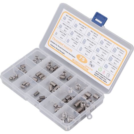 Kit d'outils assorti de 75 inserts filetés en acier inoxydable pour la réparation des filetages (1/5)