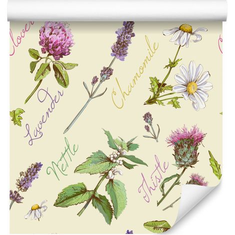 Carta da parati con margherite e lavanda per soggiorno e camera da letto 50x1000 cm (1/5)