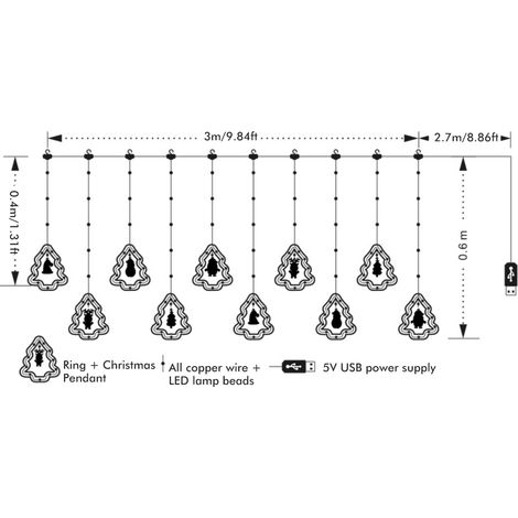 Guirlande lumineuse féérique à LED en forme d'étoile, sapin de Noël, bonhomme de neige et Père Noël pour décorations intérieures et extérieures de fêtes, mariages et Noël (1/5)
