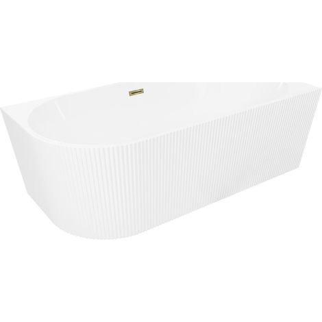 Mexen Silo vasca da bagno freestanding angolare destra zigrinata 150 x 75 cm, bianca, troppo pieno dorato - 52891507500P-50 (1/5)