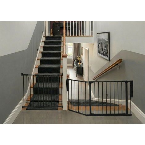 Safetots Barrière de Sécurité Enfant Escalier, Noir, Système Multi-Panneaux jusqu à 115cm, Fixation à Vis 67-105,5cm (1/5)