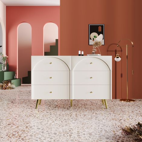 Buffet 120 x 85 x 40 cm, meuble de rangement, 6 tiroirs, étagères réglables, rangement intérieur organisé, métal, blanc crème (1/5)