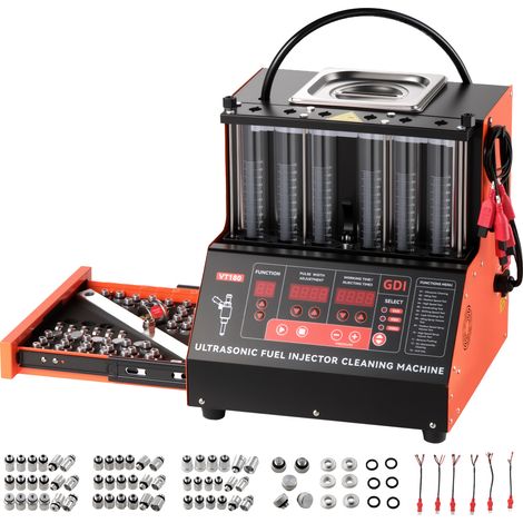 Mophorn Máquina de limpieza ultrasónica para inyectores de combustible de 6 cilindros, 28 kHz y compatible con 12 V/70 V/120 V, para sistemas en coches y motocicletas, equipada con válvula de drenaje (1/5)