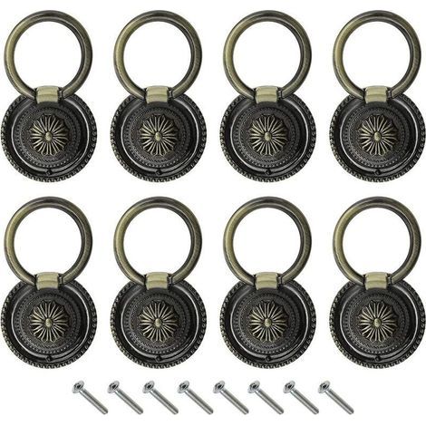 8 PCS Retro Furniture Handle Ring Knobs for Doors and Drawers, Vintage Style, with Bronze Screws (1/5)