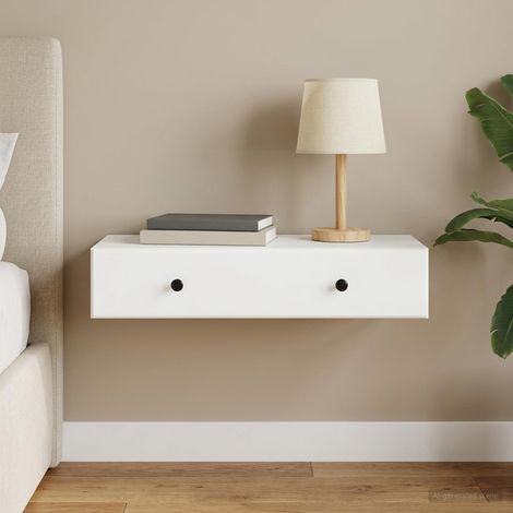Table d’appoint murale avec tiroir en bois d’ingénierie blanc 87,5 x 34,5 x 17 cm, 13.04kg - PANGIVO (1/5)