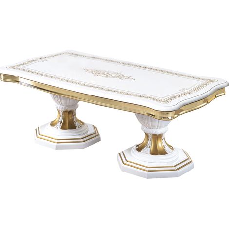 Les Tendances – Table basse rectangulaire laquée blanche et dorée – Dimensions 130x70x44cm – Fabrication italienne – Finition brillante et durable (1/4)