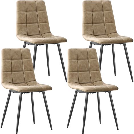 LEWE Chaise Salle a Manger Lot de 4,Tissu Technique Chaise de Cuisine,avec Base en Métal -Brun Jaunâtre (1/5)