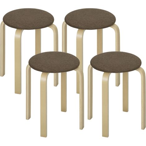 Polsterhocker im 4er-Set, stapelbar, lackierte Oberfläche, Holzbeine, Braun (1/5)