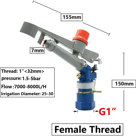 (1 pouce) Filetage femelle, grande portée, arroseur pour jardin, irrigation, pluie, couleur canon de fusil, pour pelouse et parc (1/5)