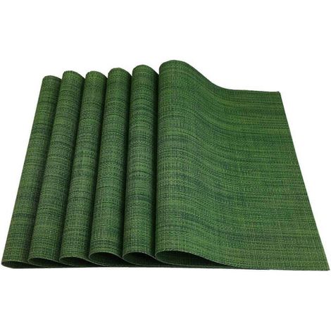 Ensemble de 6 sets de table pour salle à manger, résistants aux taches, lavables, en PVC tissé, faciles à nettoyer (vert algue). (1/4)