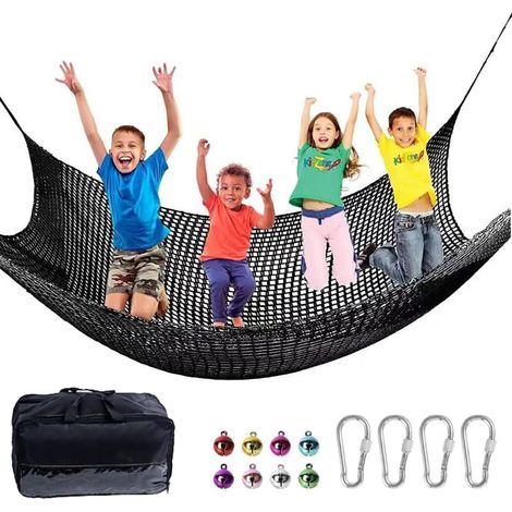 Filet d'escalade pour Aire de Jeux,Filet Anti-Chute,Filet De Sécurité pour Enfants,Double Couche,Trou de 4cm,Con 6 Crochets de sécurité, Sac de Rangement pour Enfants l'escalade (Noir, 3  3) (1/5)
