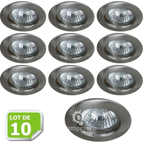 Lampesecoenergie – Lot de 10 fixations pour spots encastrables – Alu brossé – Diamètre 77mm – Compatible GU10 et GU5.3 – Pour ampoules jusqu'à 50W (1/4)