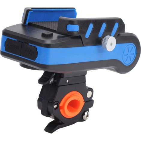 Multifunktionale Fahrradfrontleuchte, USB-aufladbar, mit Hupe, Handyhalterung und Powerbank. Blau, 4000 mAh. (1/5)