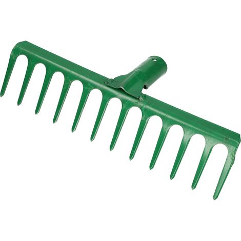 KOTARBAU® Rateau à Feuille - Métal - 31 cm - Râteau Jardin - 12 Dents - Vert - Outil Robuste Pour Entretien Gazon Jardinage - sans Manche (1/5)
