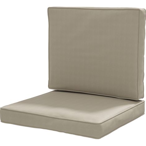 Coussins de chaise de jardin, assise et dossier amovibles, polyester, 56 x 52 cm / 56 x 46 cm, kaki