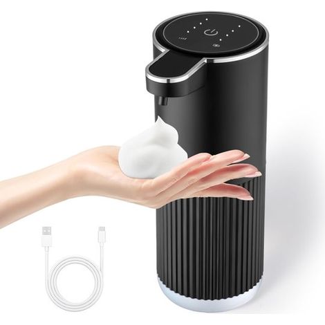 Dispensador automático jabón espumoso, dispensador eléctrico jabón manos ajustable 4 etapas espuma, carga contacto, 383 ml (13.5 oz), color negro (1/5)