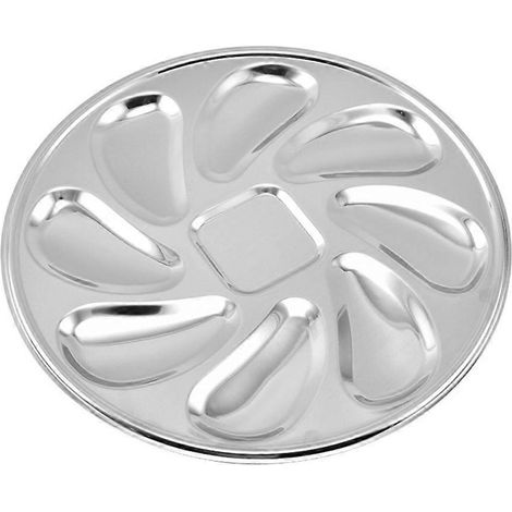 Plat de service rond et fonctionnel en acier inoxydable pour huîtres et fruits de mer (1/4)