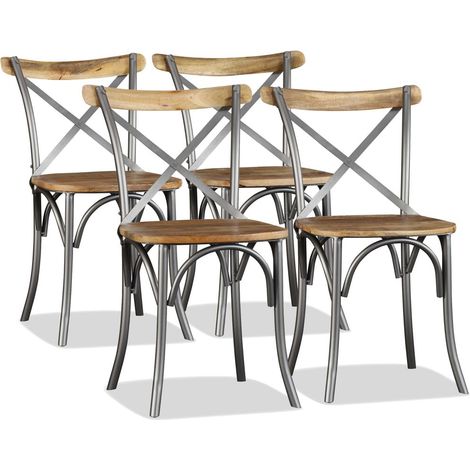 Juego de 4 sillas de cocina comedor de diseño industrial madera maciza de mango y acero CDS021180 (1/5)