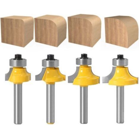 Lot de 4 Fraises Rondes à Bords Arrondis Avec Tige de 6 mm, Fraises à Défoncer en Carbure Avec Roulement Pour le Travail du Bois (1/4)