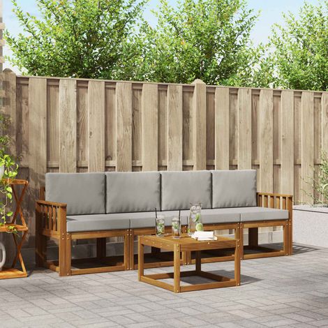 Outdoor-Sofagarnitur mit Kissen 5 pcs Natürlich und Hellgrau
