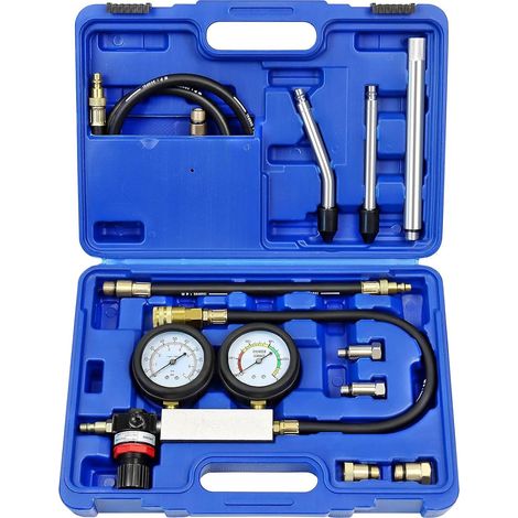 Compression Tester, Cylinder Leak Tester Kit for Petrol Engine with Dual Pressure Gauge for Pressure Check and Leak Rate Testing with Extension Rod (1/5)