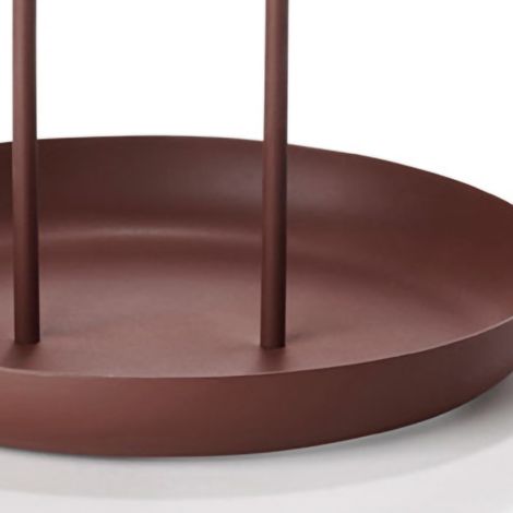 Plateau de service rond en métal, portable, à poser sur une table, style moderne et épuré, avec poignée, rouge. (1/4)