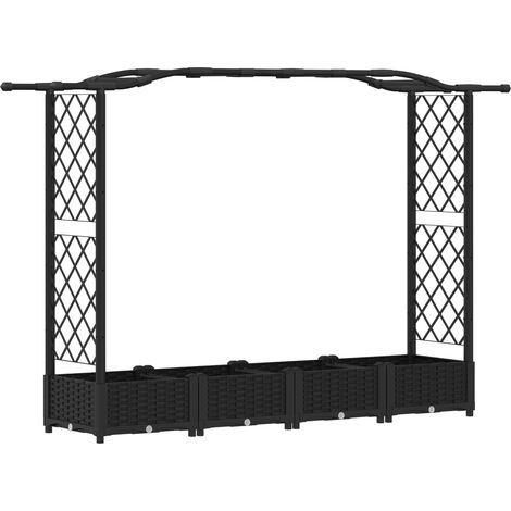 Fioriera da giardino Letto Rialzato con Griglia e Tetto Nero 207 x 40 x 123 cm PP (1/5)