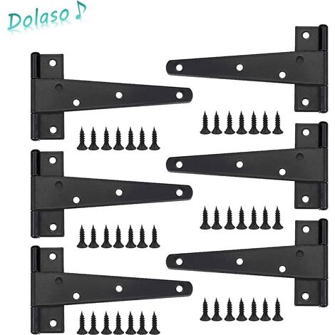 Charniere Porte Lourde 6pcs, Charniere Porte 6 Pouces, Charnière en T Noires, Charniere Plate Inox Charnières de Portes en Fer Charnières Robustes (1/4)