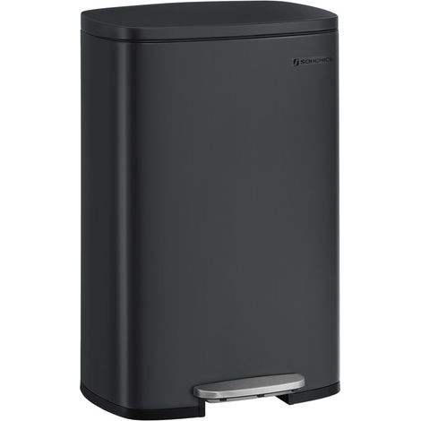 Songmics – Poubelle à pédale 50L en acier noir – Seau intérieur amovible – Fermeture douce – Dimensions 42,5 x 31,8 x 65,7 cm