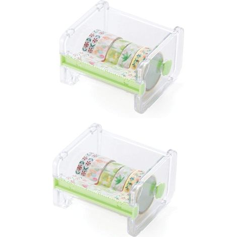 Lot de 2 distributeurs de ruban adhésif transparent Washi Tape, coupe-rouleau et porte-ruban pour bureau (lot de 2 - vert) (1/3)