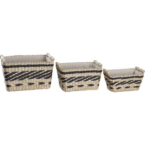 Panier décoratif en fibre chic naturel et gris - Naturel et gris foncé tissé