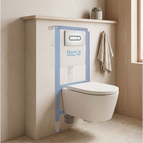 WC-Set Vorwandelement + Swiss Aqua Technologies spülrandloses Wand-WC mit SoftClose-Sitz + Betätigungsplatte (ROSTBRWR02-IN)
