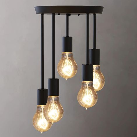 Plafonnier rétro,5 douilles pour ampoules 60W max, Lampe Suspension Industrielle Métal Retro Suspensions Vintage Plafonnier Luminaire Antique Pendante (1/5)