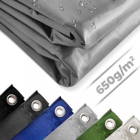 Telone Occhiellato - Impermeabile, 2 x 3 m, Poliestere Rivestito in PVC 650 g/m², Antistrappo, Antivento, Grigio - Telo di Prote (1/2)