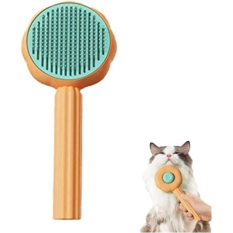 Brosse Nettoyante - Épilateur Autonettoyant - Poignée Ergonomique - Pour Chats et Chiens - Couleur Orange (1/4)