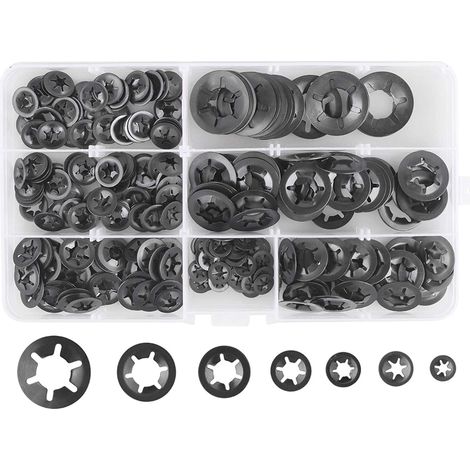 280 Pcs Rondelles de Blocage de Verrouillage, Rondelles À Verrouillage Rapide de Verrouillage En Acier M3 M4 M5 M6 M8 M10 M12, 7Tailles, Noir (1/5)