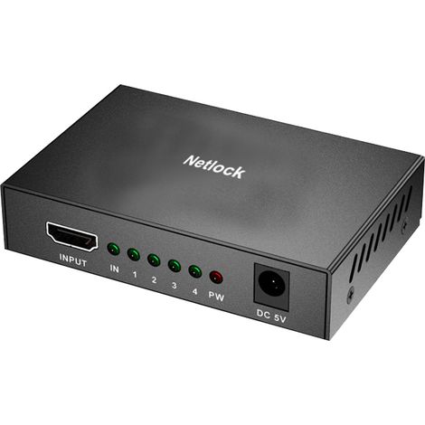 Splitter HDMI 4K/30Hz de 4 puertos mini metalico con alimentador incluido