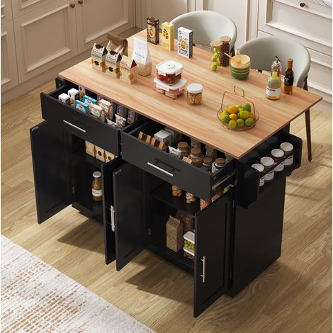 Sideboard 120/46/91,5 cm in Schwarz und Natur mit Klapptischplatte, Schubladen und Rollen (1/5)