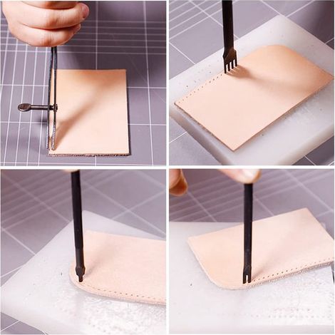 4-teiliges Set Lederlocher 4 mm 1 2 4 6 Backen Schwarz Stahl Länge 10 cm Locher Lochnadeln Lederlocher-Werkzeug Rutschfester Griff Für Gürtel und (1/4)