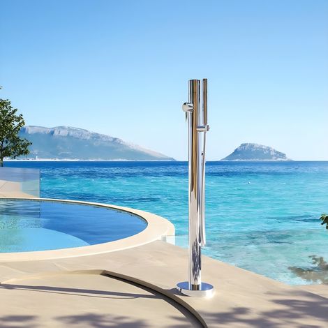Fontana da giardino colonna esterno sambuco acciaio inox con miscelatore 100cm confezione 1 (1/3)