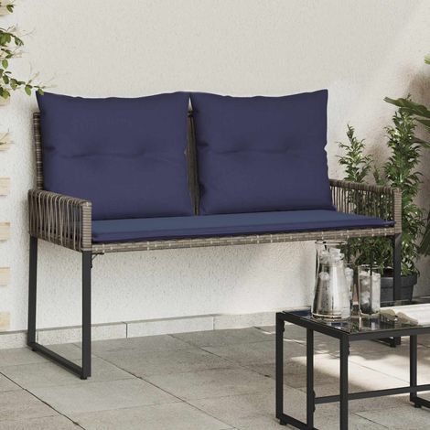 Teenpull – Bank Outdoor mit Kissen 4 pcs Grau und Marineblau Poly-Rattan (1/5)