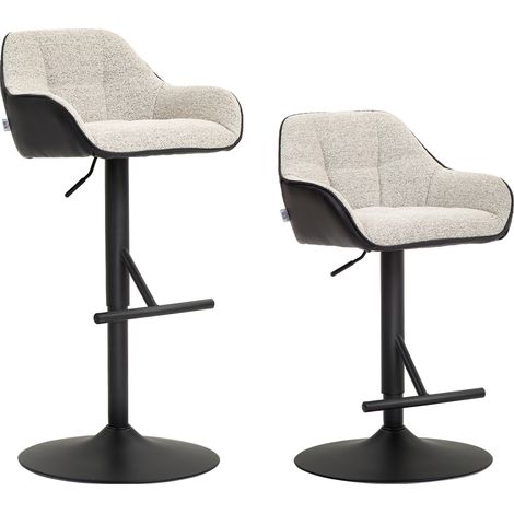 Set aus 2 Barhockern, höhenverstellbar, Bezug in Leinenoptik, Stahlgestell, 52,5 x 53 x 86,5–108 cm, grau