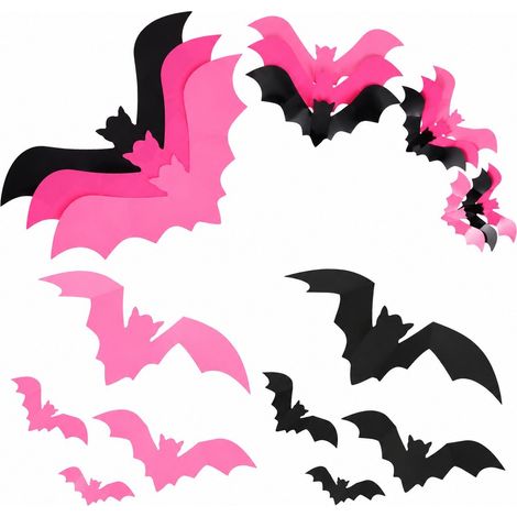48 autocollants muraux chauve-souris 3D en PVC, stickers réalistes pour Halloween, décoration effrayante pour salle de bain, couleurs assorties (1/5)